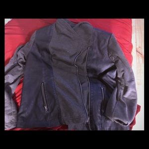 Blue faux leather jacket/sweater